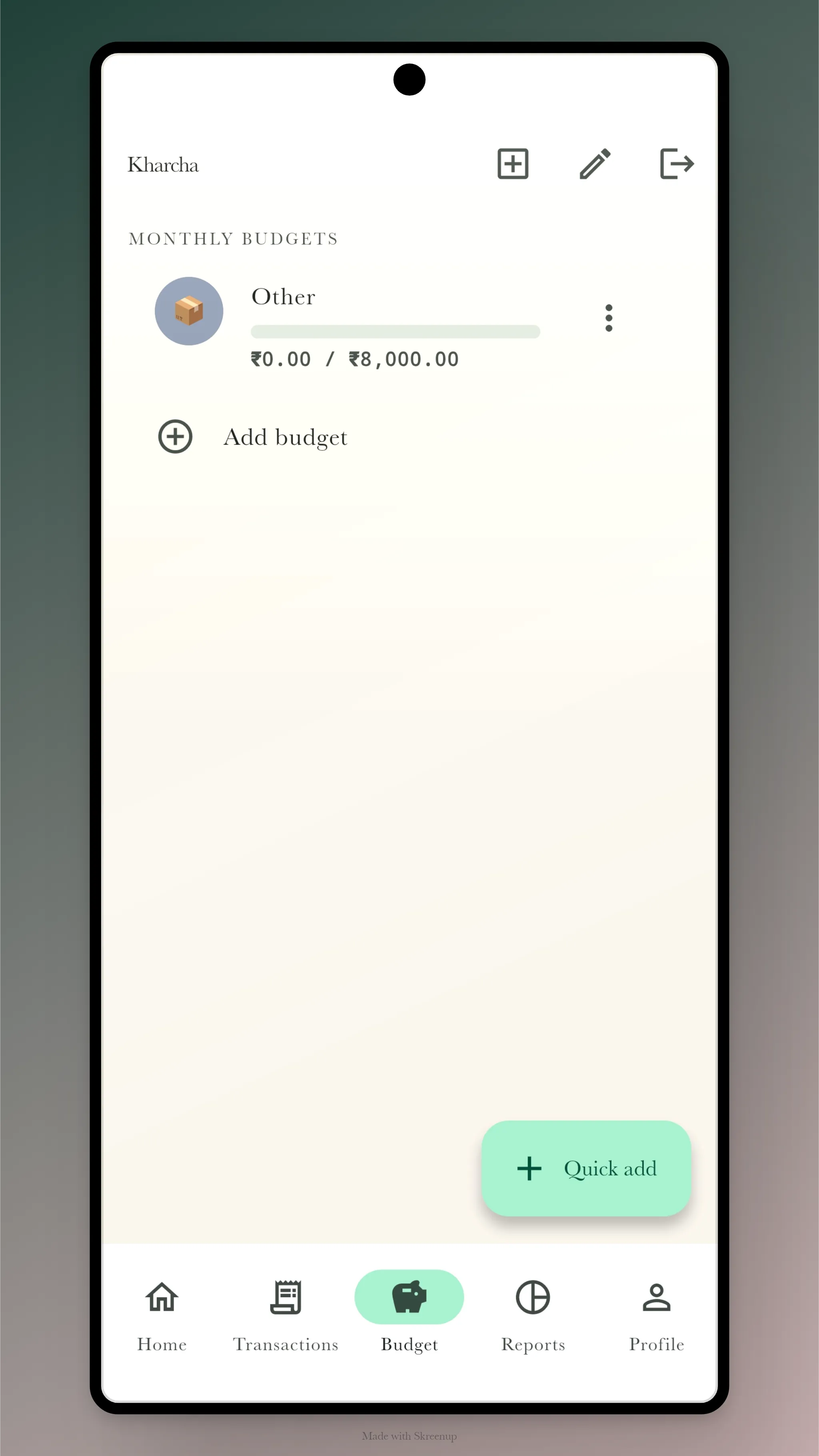 Budget screen