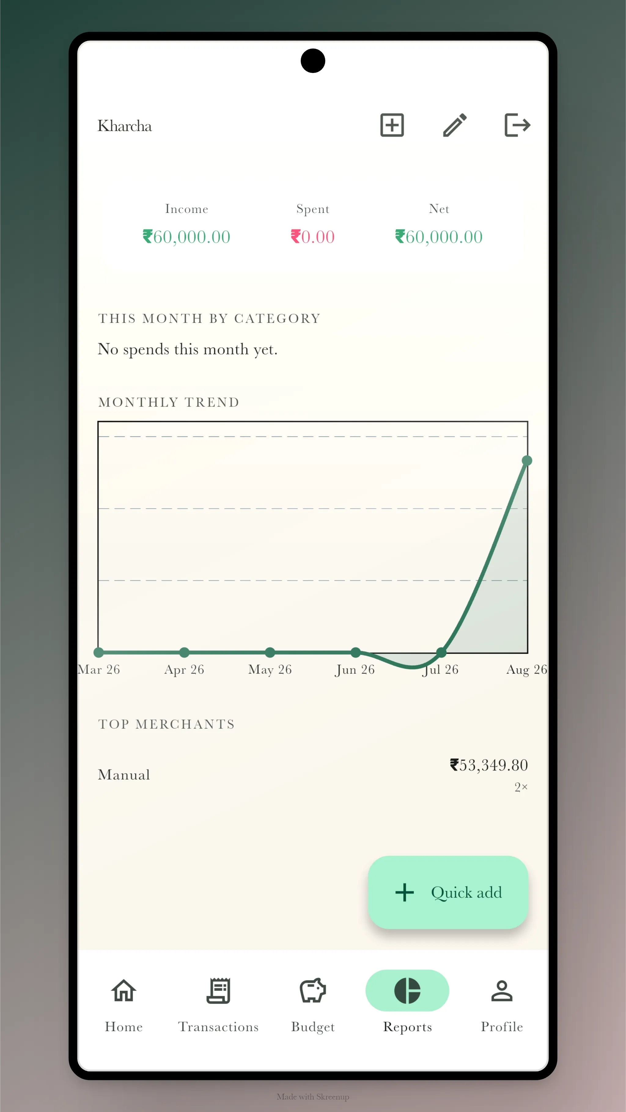 Reports screen